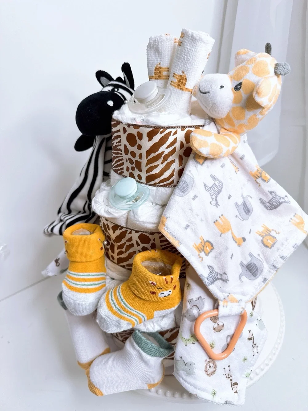 Twins Safari Diaper Cake, Giraffe and Zebra Diaper Cake, Shower Gift